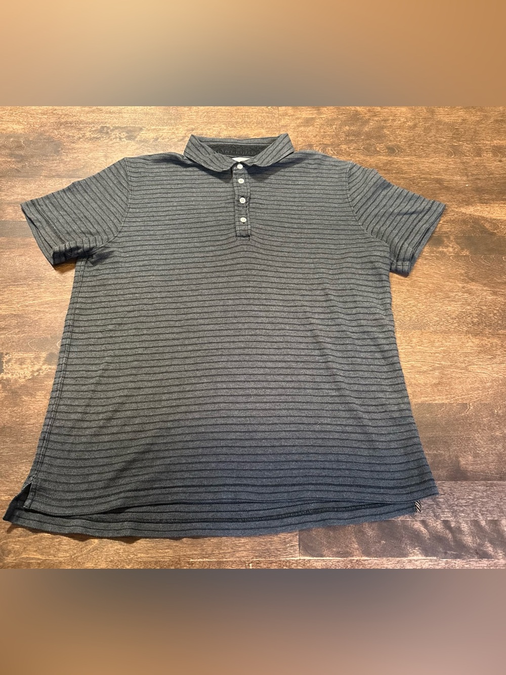 Billy Reid Men's Short Sleeve Polo in Charcoal Gray Stripe